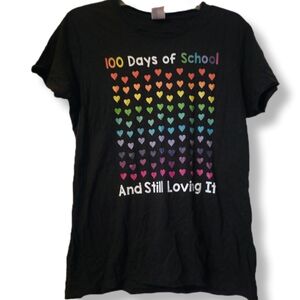 Port & Company Size Large 100 Days Of School Multicolor Heart T-Shirt